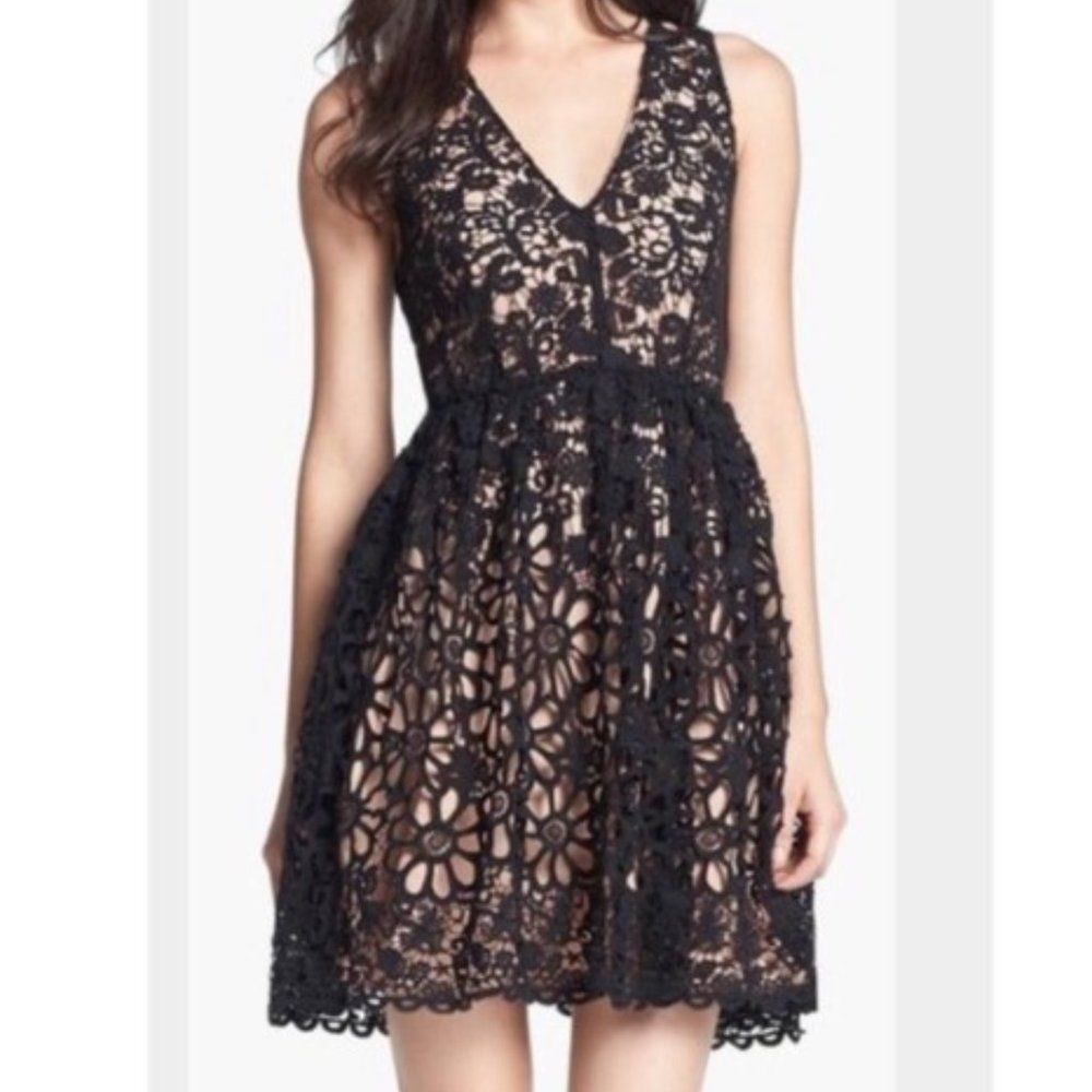 French Connection Floral Crochet Lace Dress Black 10 US NWT